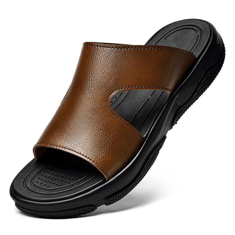 Men Shoes Marks - Men's Leather Slide Sandals Non-slip Thick