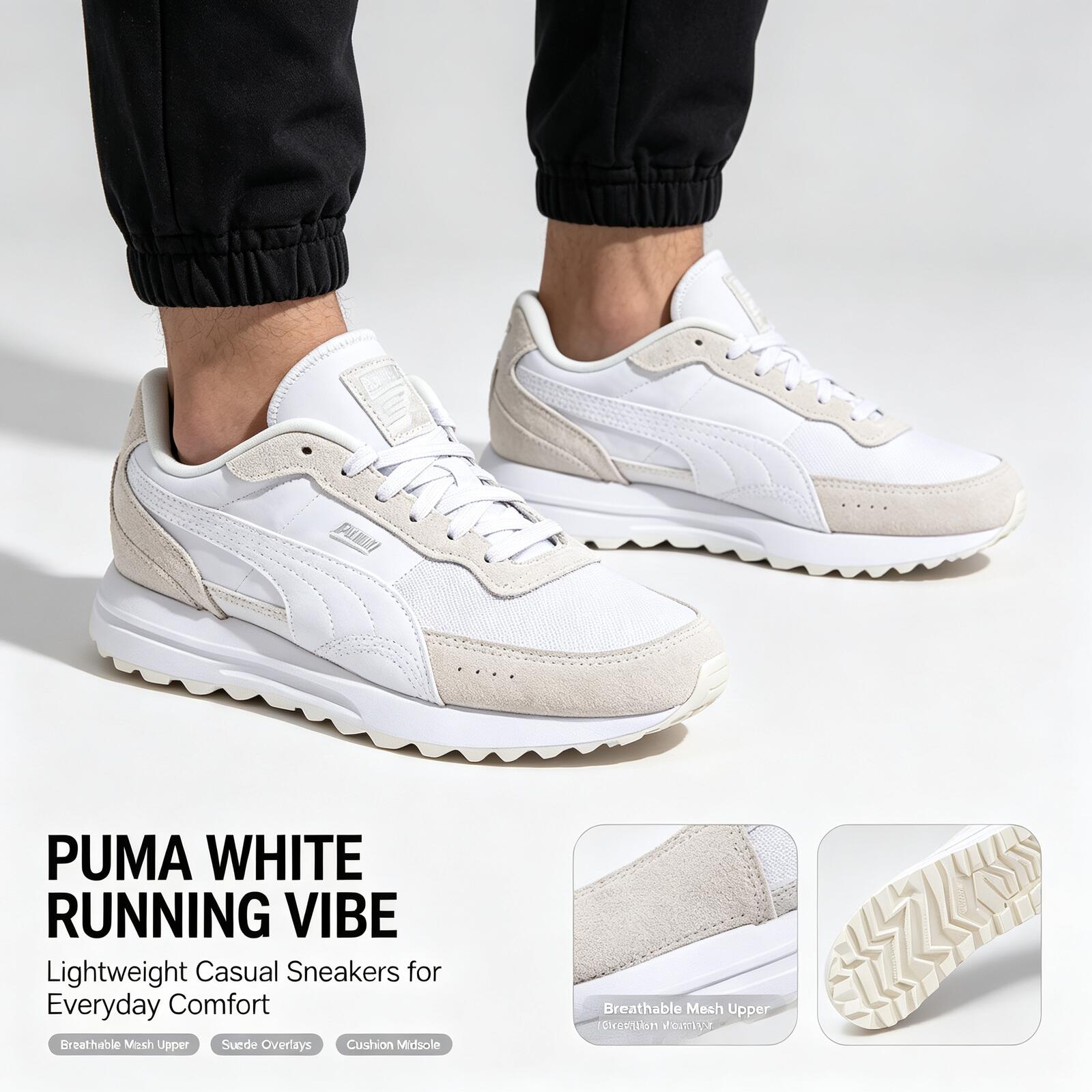 Men'S Shoes Puma Sneakers - New Hot Puma White Lightweight Running