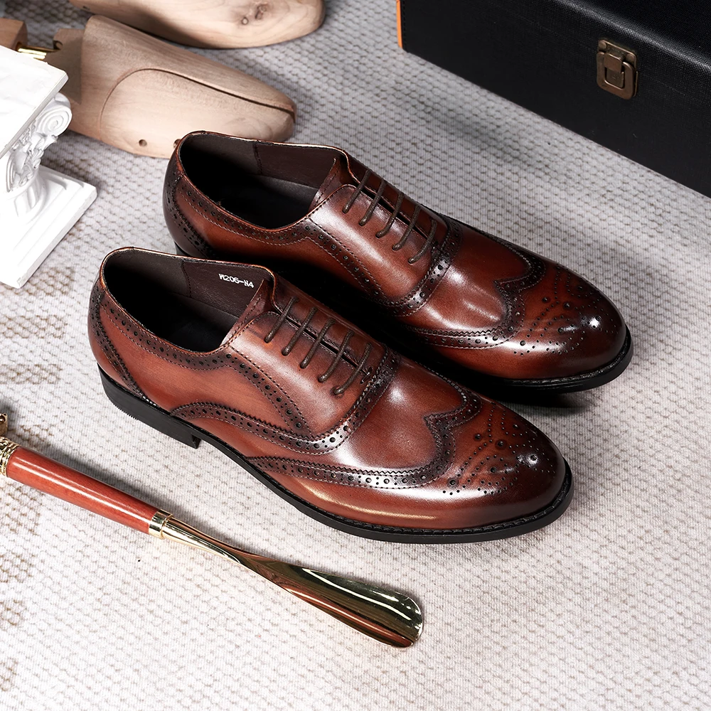Monk Strap Shoe - Brogue Style Men's Oxfords Genuine Leather
