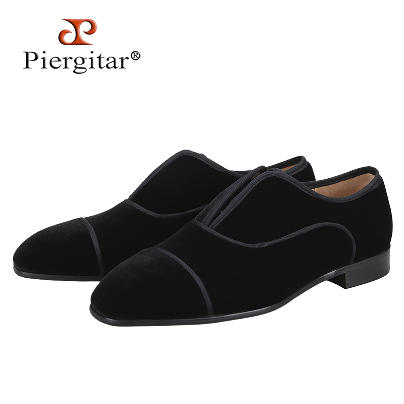 Men Shoes Red Bottom - Piergitar Handmade Black Color Velvet Oxford