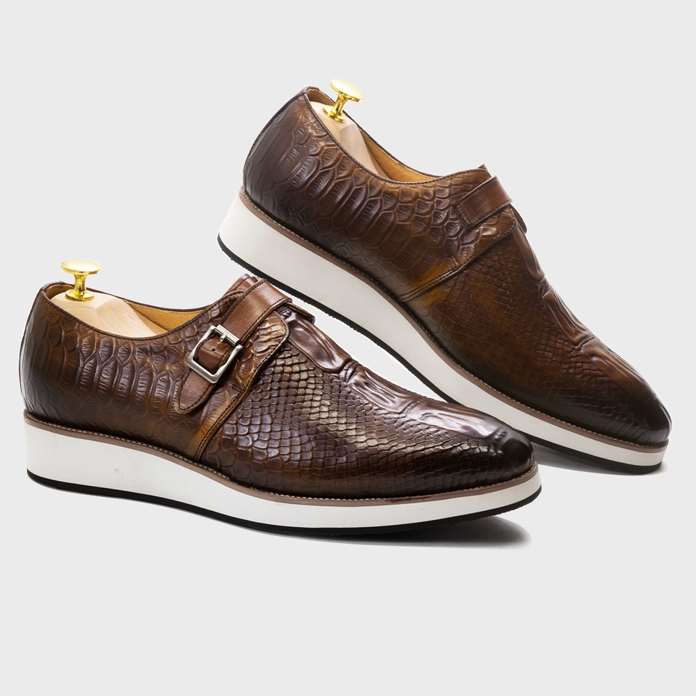 Monk Strap Shoe - Mens Casual Shoes Genuine Leather Crocodile