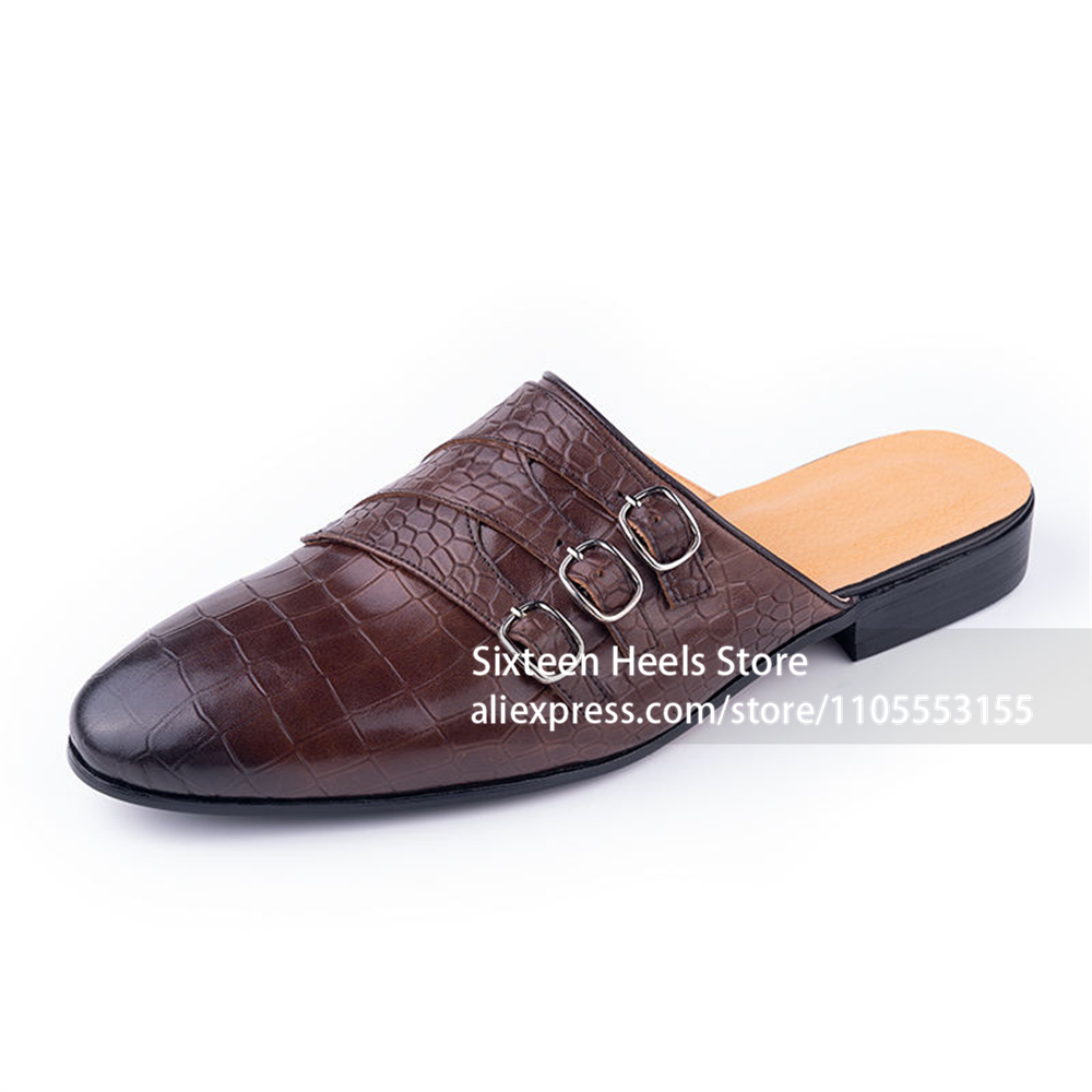 Monk Strap Shoe - Monk Strap Backless Loafer Slides Crocodile