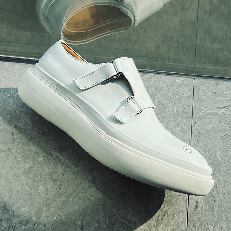Monk Strap Shoe - Minimalist Designer White Leather Monk-Strap Loafers