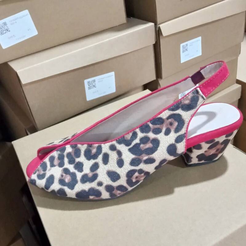 Leopard Print Peep Toe Slingba - Men'S Shoes With Toes recension och pris